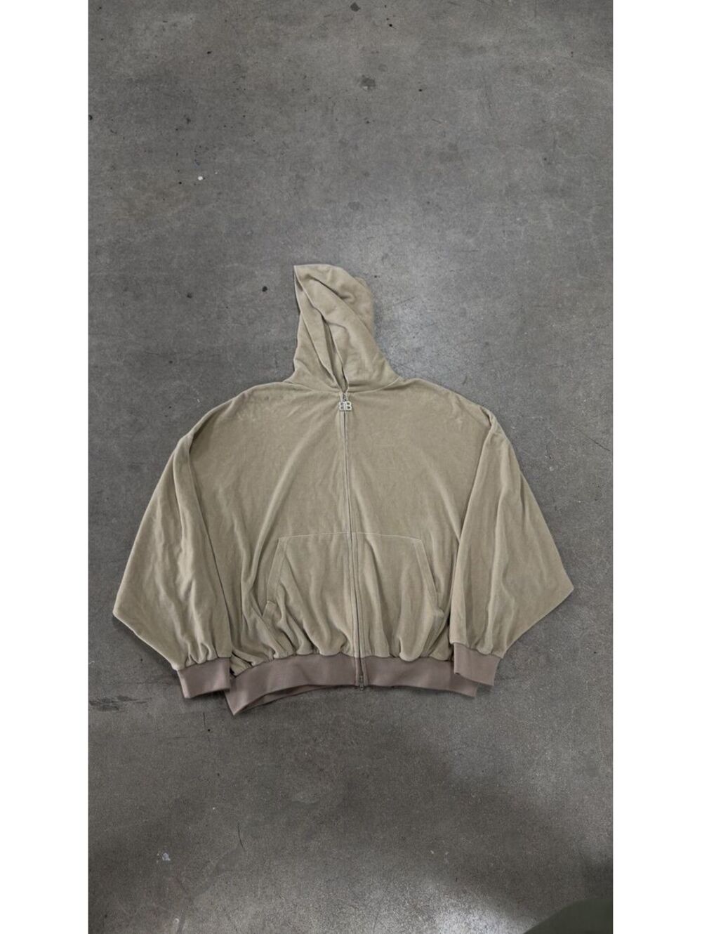 Balenciaga Velour Zip-Up Hoodie Beige Size S Brand New with Tags